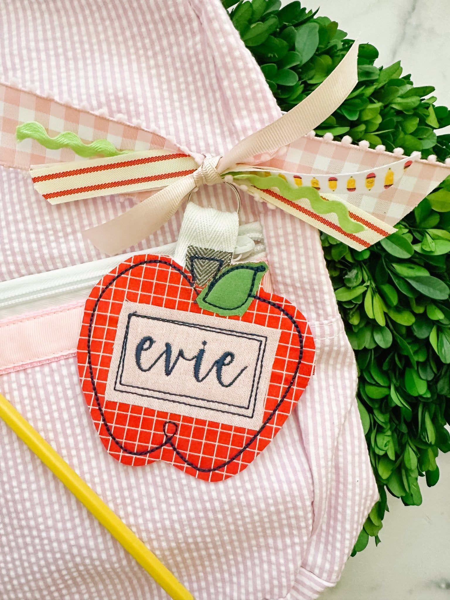 Apple Embroidered Bag Tags - Caroline Calligraphie