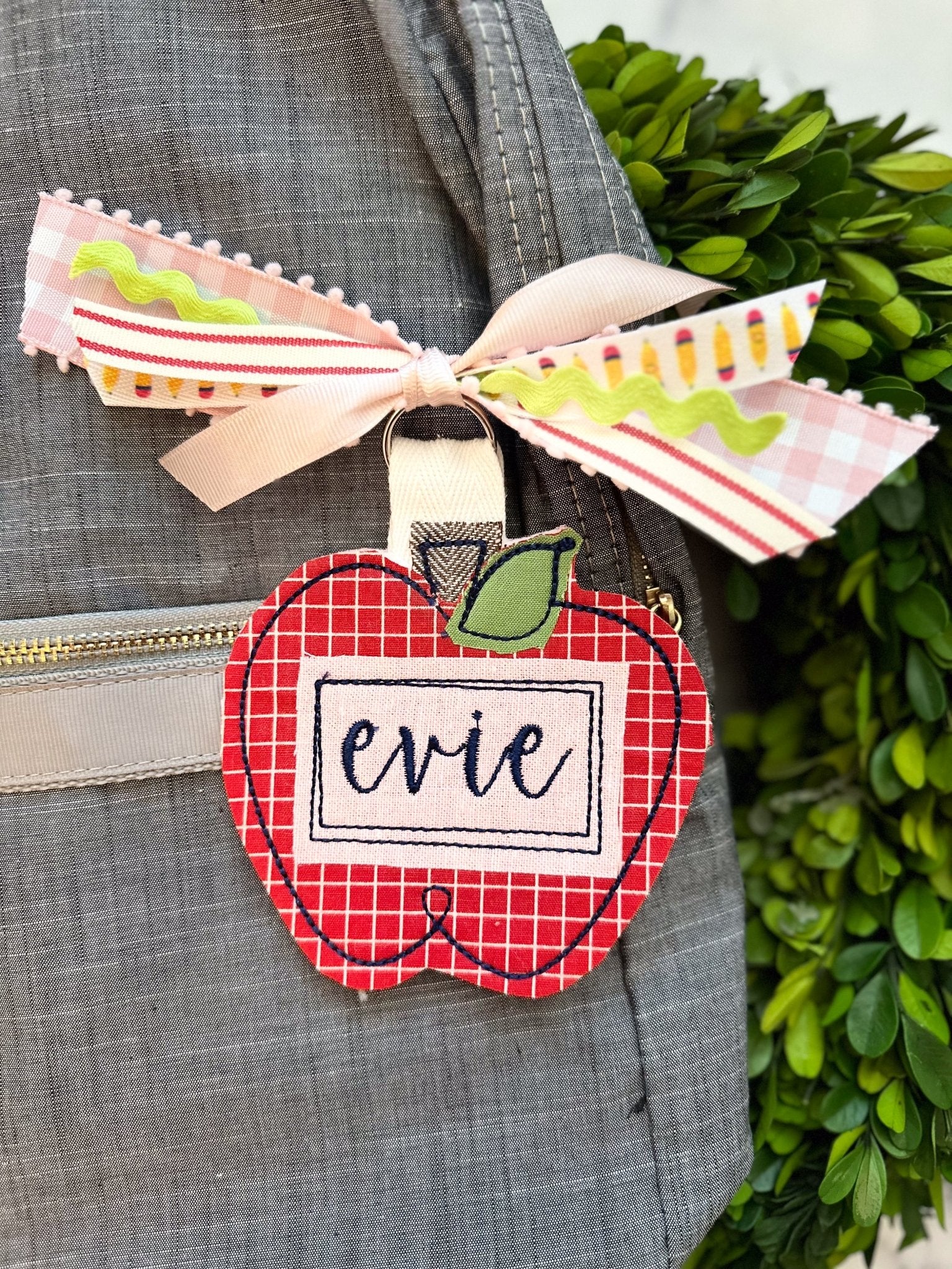 Apple Embroidered Bag Tags - Caroline Calligraphie