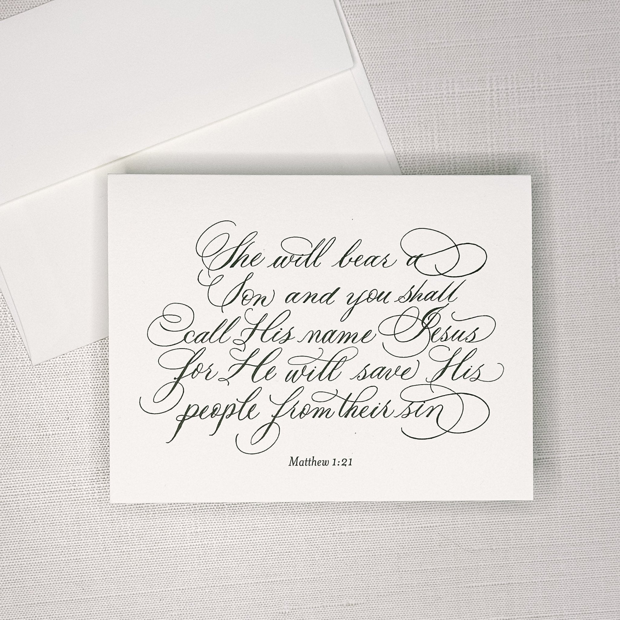 Matthew 1:12 Calligraphy Greeting Card - Caroline Calligraphie