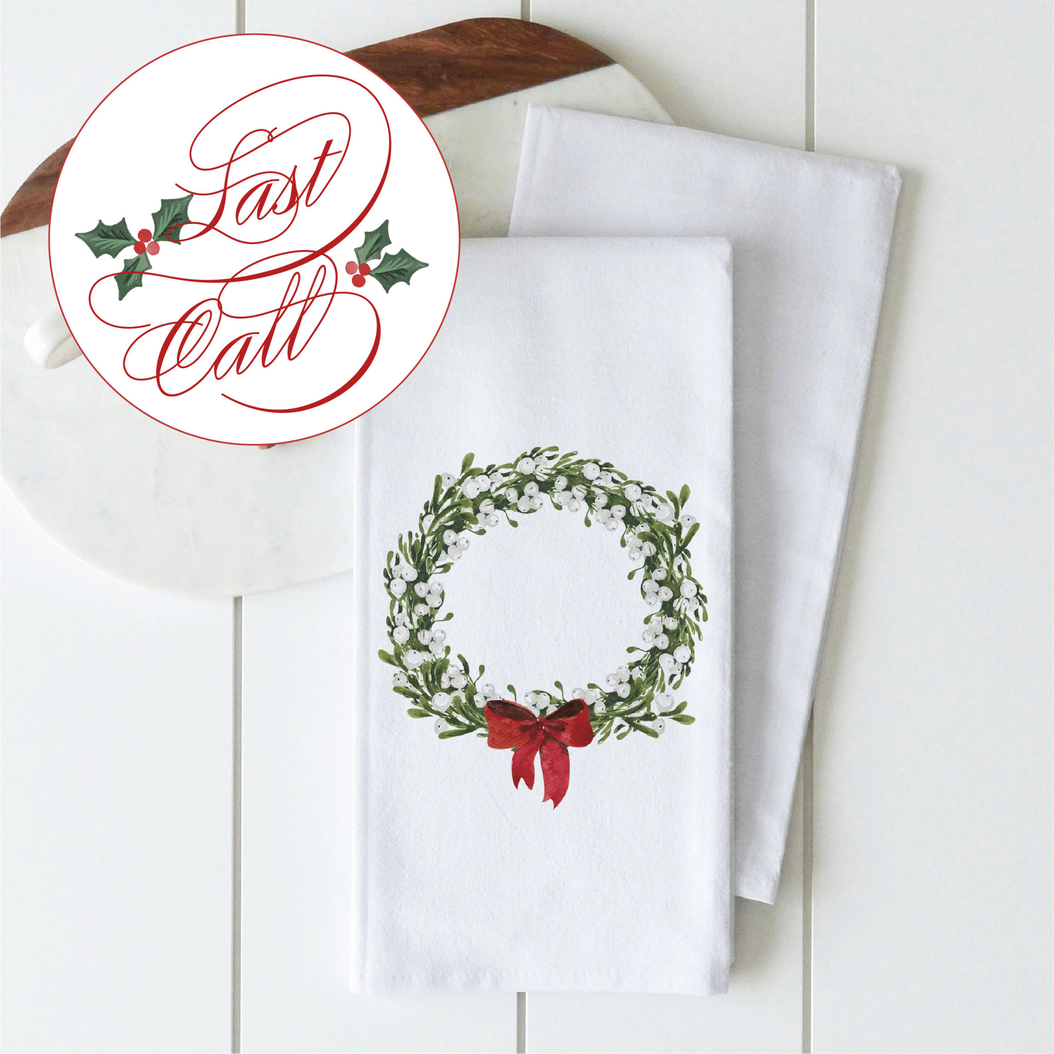 Holiday Wreath Kitchen Towel - Caroline Calligraphie