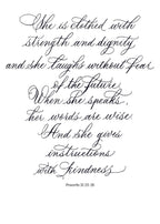 Proverbs 31:25 - 26 Print with Custom Calligraphy - Caroline Calligraphie