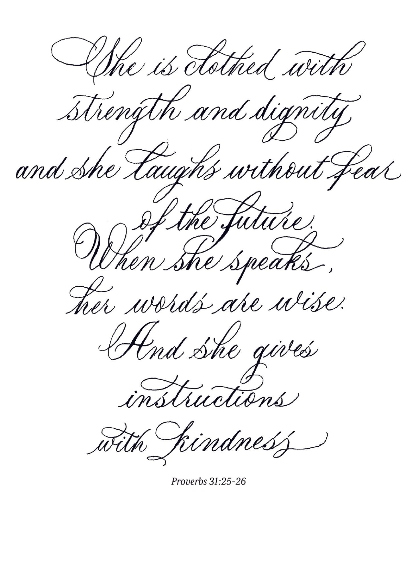 Proverbs 31:25 - 26 Print with Custom Calligraphy - Caroline Calligraphie