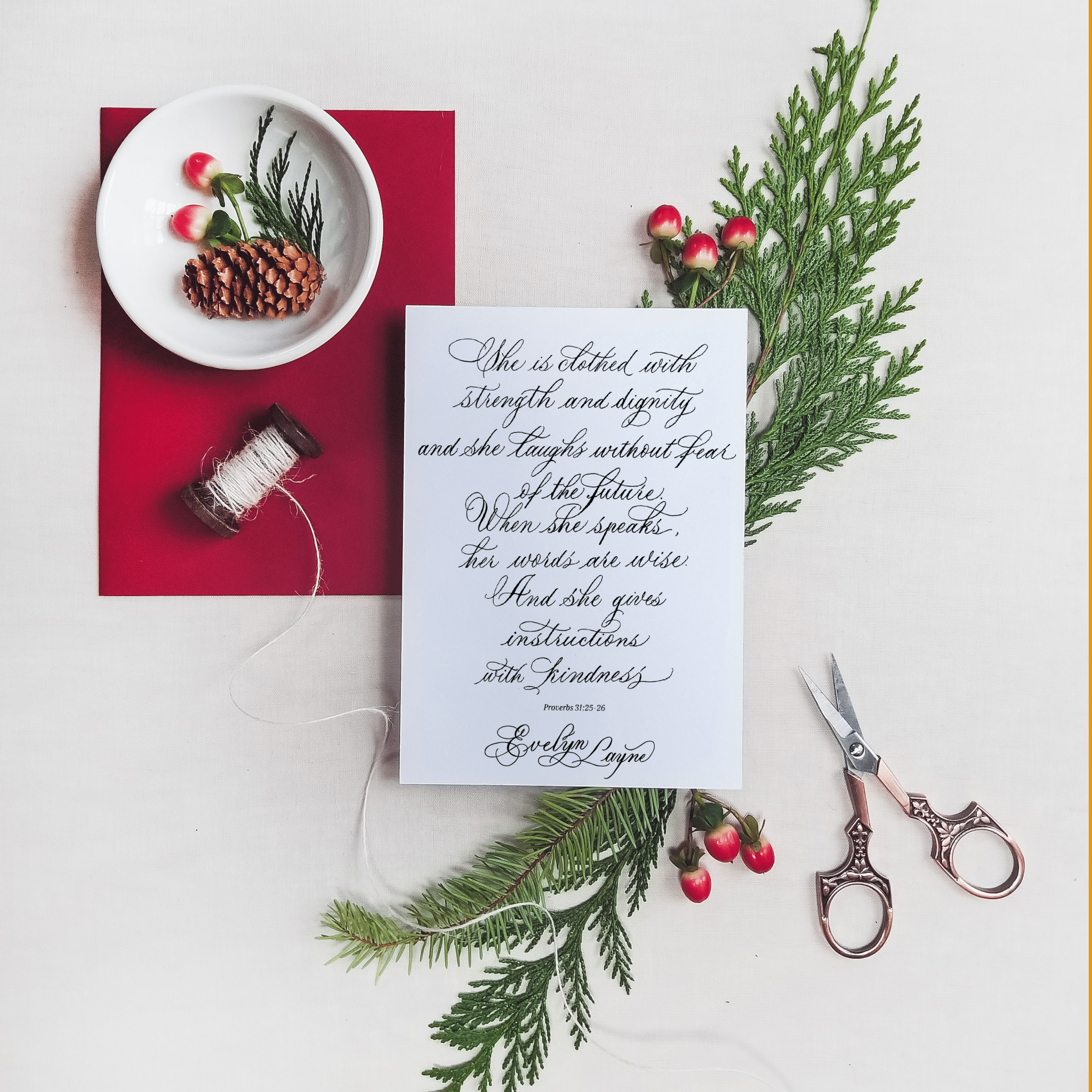 Proverbs 31:25 - 26 Print with Custom Calligraphy - Caroline Calligraphie