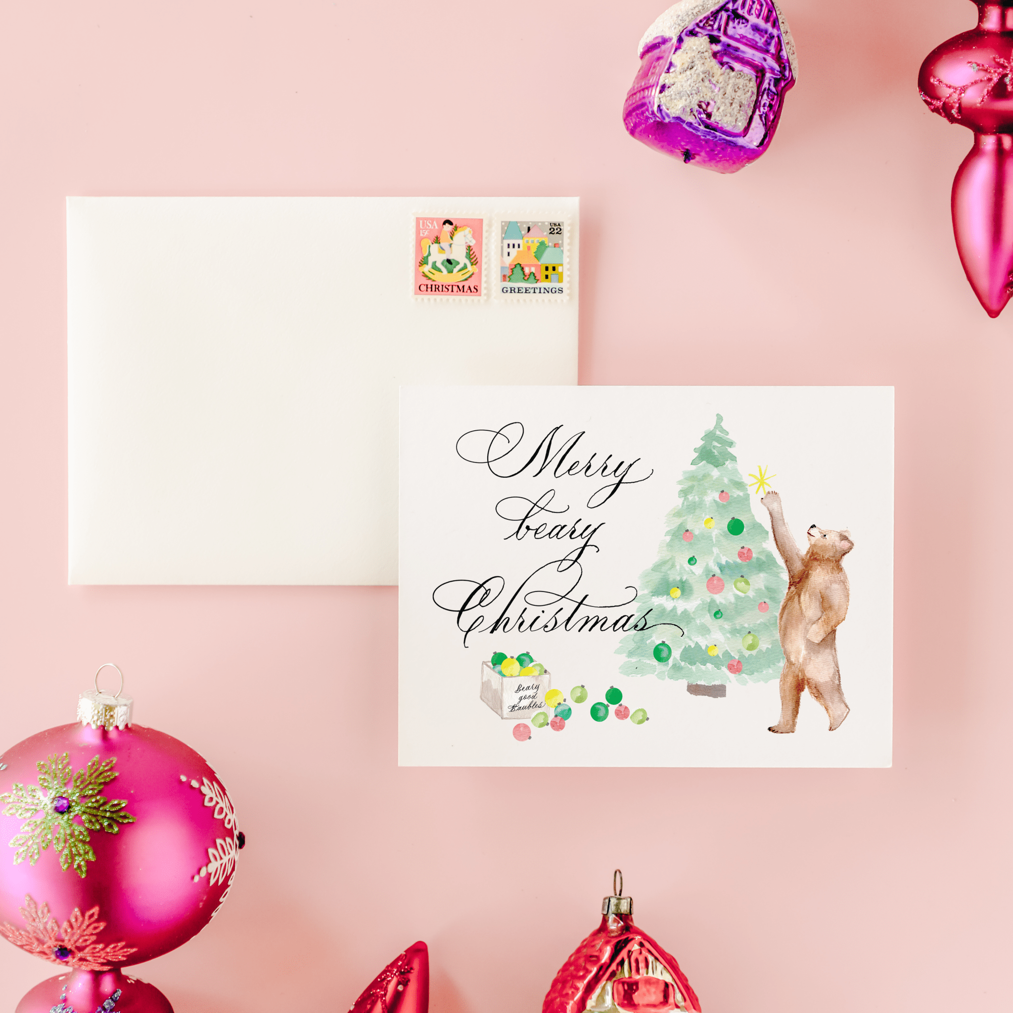 Merry Beary Christmas Greeting Card - Caroline Calligraphie